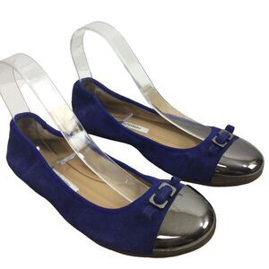 Diane Von Furstenberg Bonita Cap Toe Suede Ballet Flat Night Sky Blue Size 6.5M